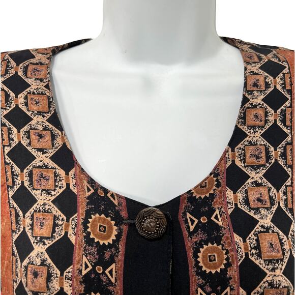 Vintage Brown Red Geometric Button Up Short Sleeve Top Skirt Suit Set size M - Picture 14 of 16